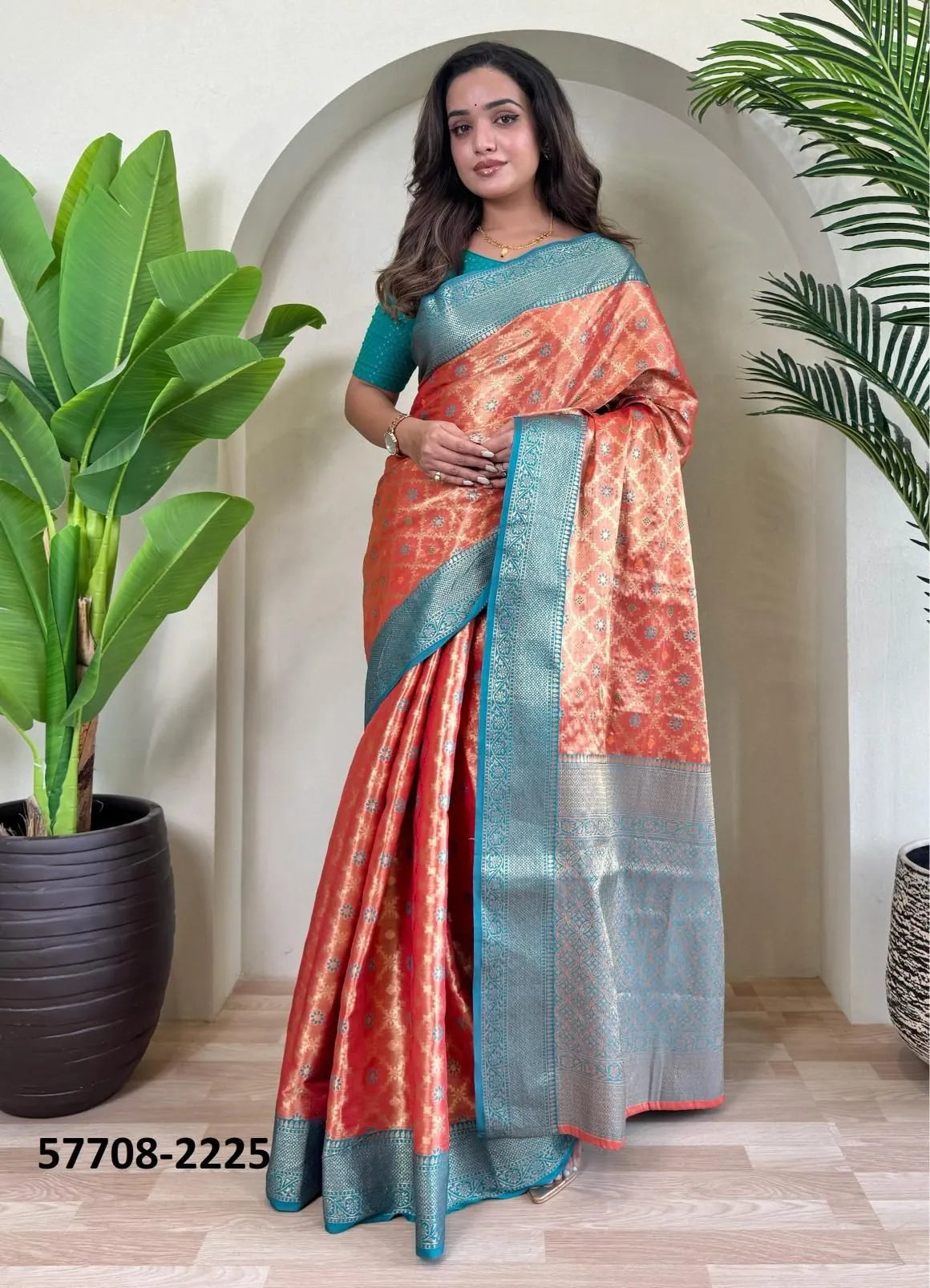 Salmon Woven Tissue Saree For Traditional / Religious-Occasions
