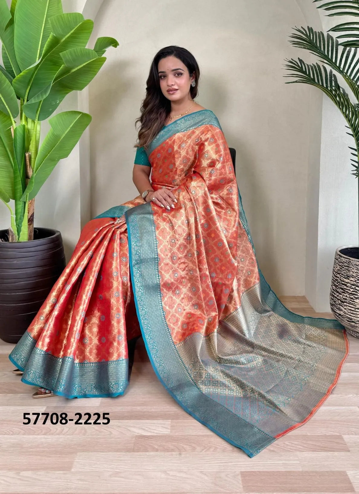 Salmon Woven Tissue Saree For Traditional / Religious-Occasions