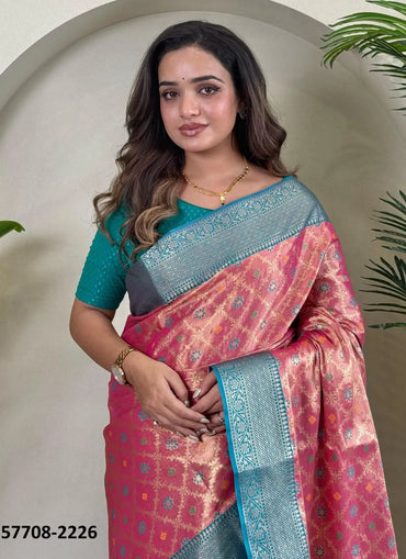Pink Woven Tissue Saree For Traditional / Religious-Occasions