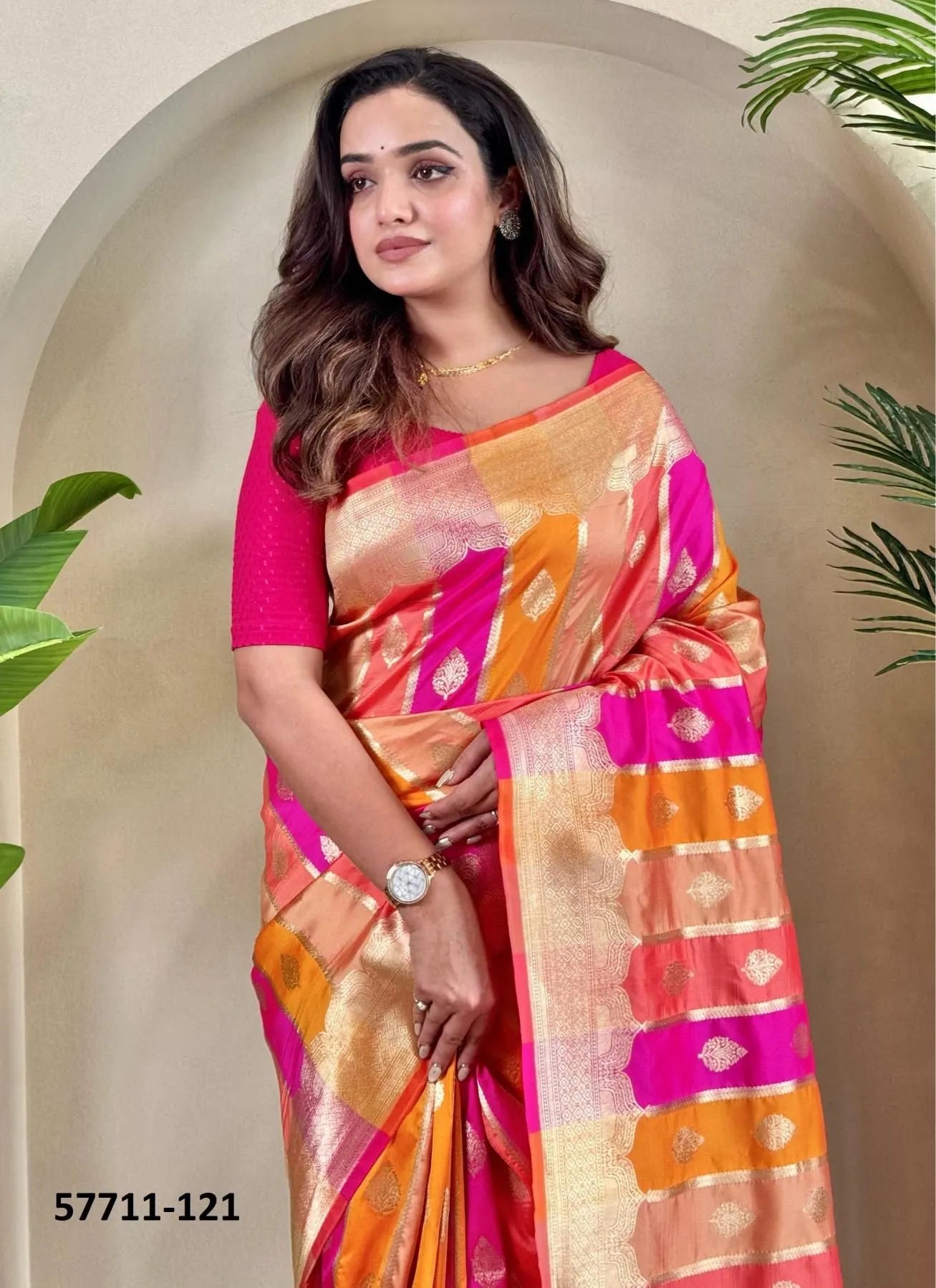 Orange Woven Banarasi Satin Silk Saree For Traditional / Religious-Occasions
