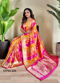 Orange Woven Banarasi Satin Silk Saree For Traditional / Religious-Occasions