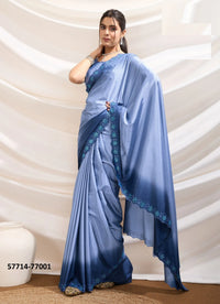 Steel Blue Crape Silk Zarkan-Work Beautiful Saree For Kitty-Parties