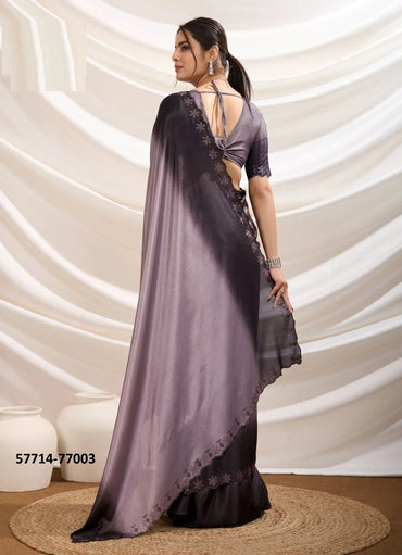 Light Mauve Crape Silk Zarkan-Work Beautiful Saree For Kitty-Parties