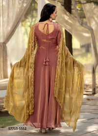 Light Coral Silk Sequins-Work Party-Wear Readymade Gown With Dupatta