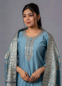 Steel Blue Viscose Chanderi Woven Festive-Wear Jacquard Readymade Salwar Kameez