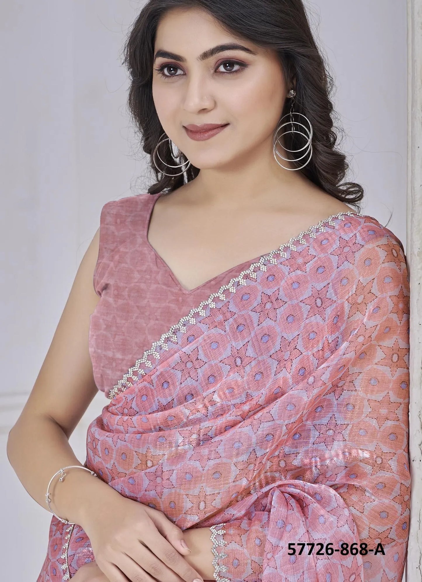 Pink Silk Organza Printed Casual-Wear Desi Saree