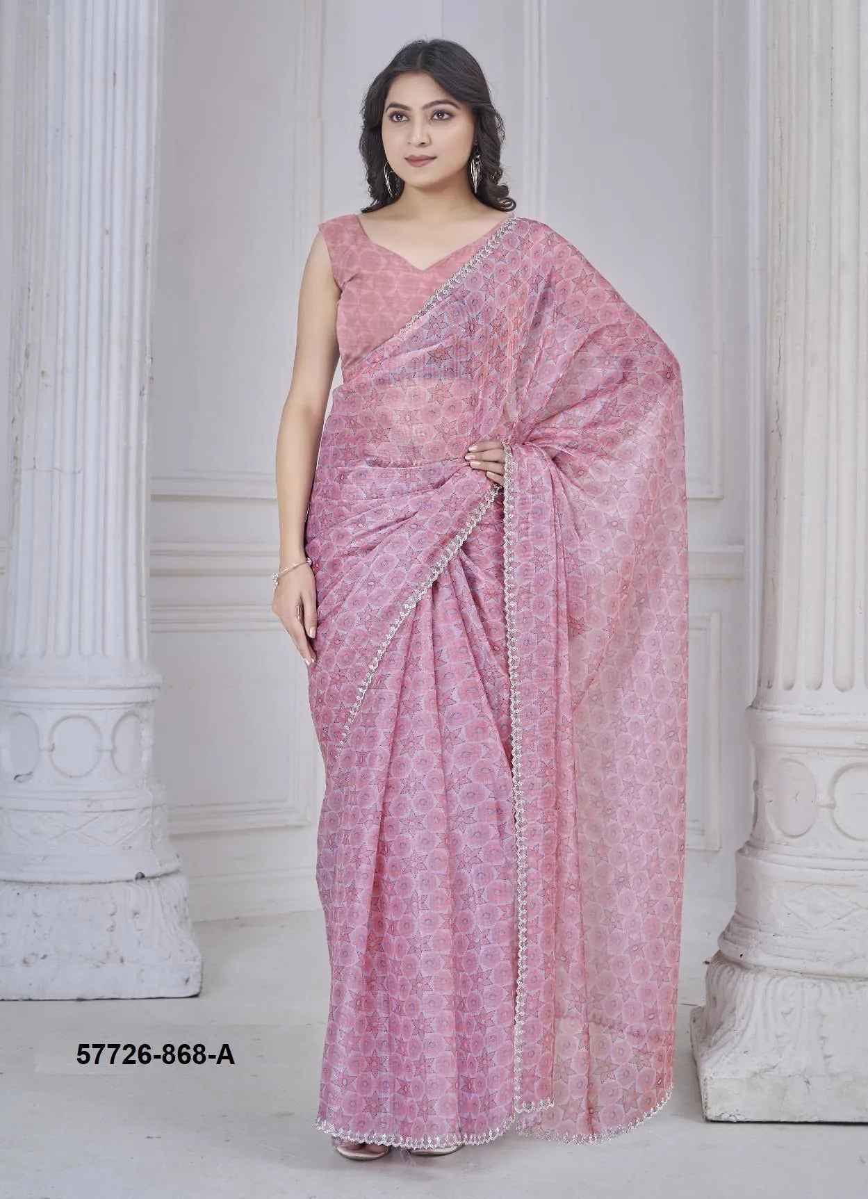Pink Silk Organza Printed Casual-Wear Desi Saree