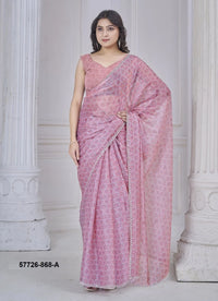 Pink Silk Organza Printed Casual-Wear Desi Saree