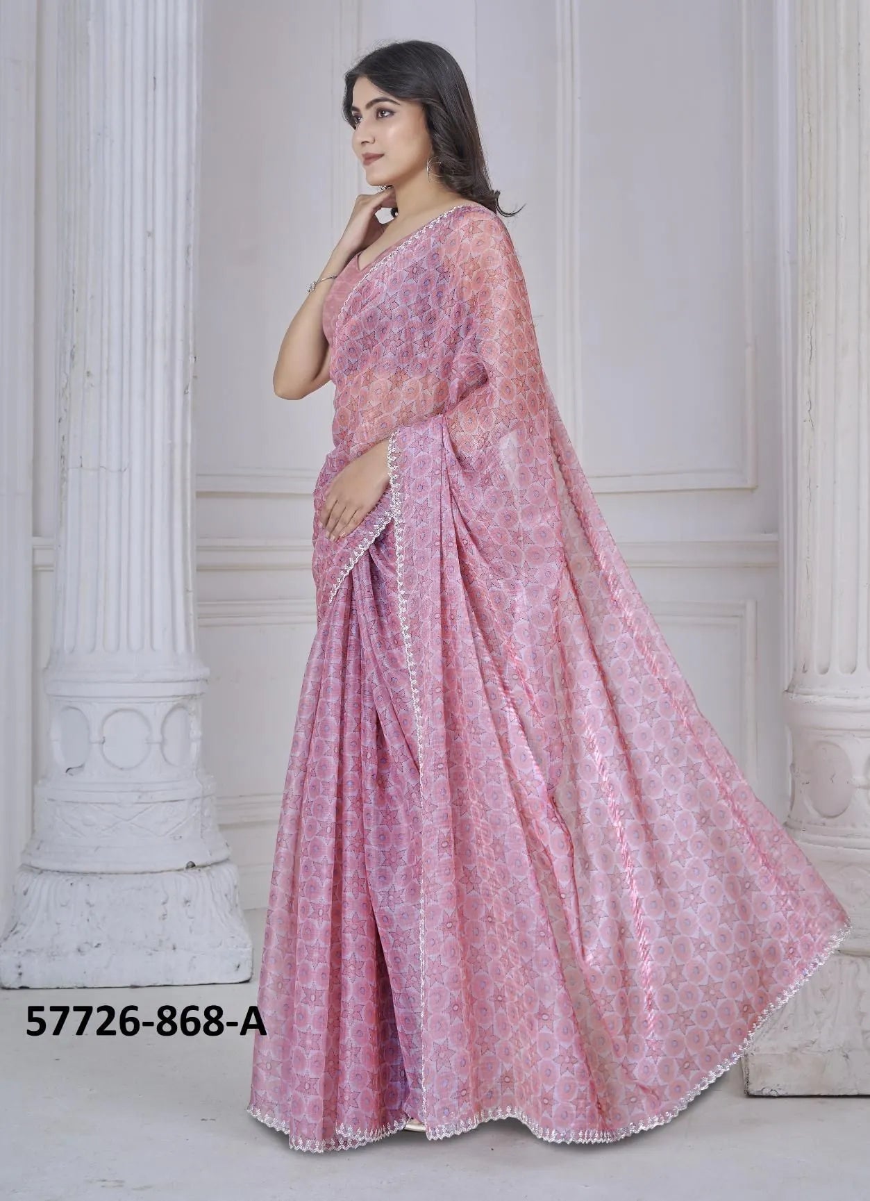 Pink Silk Organza Printed Casual-Wear Desi Saree
