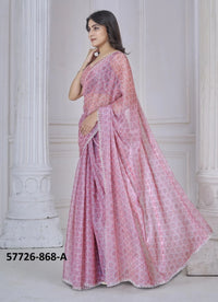 Pink Silk Organza Printed Casual-Wear Desi Saree