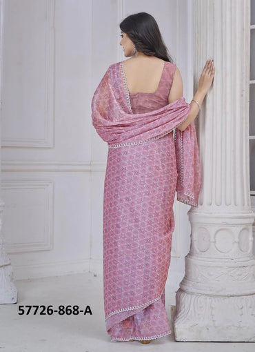 Pink Silk Organza Printed Casual-Wear Desi Saree