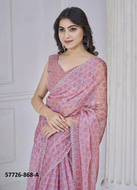 Pink Silk Organza Printed Casual-Wear Desi Saree