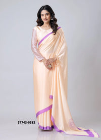Light Peach Soft Crape Satin Printed Party-Wear Hands-Free Drape Saree