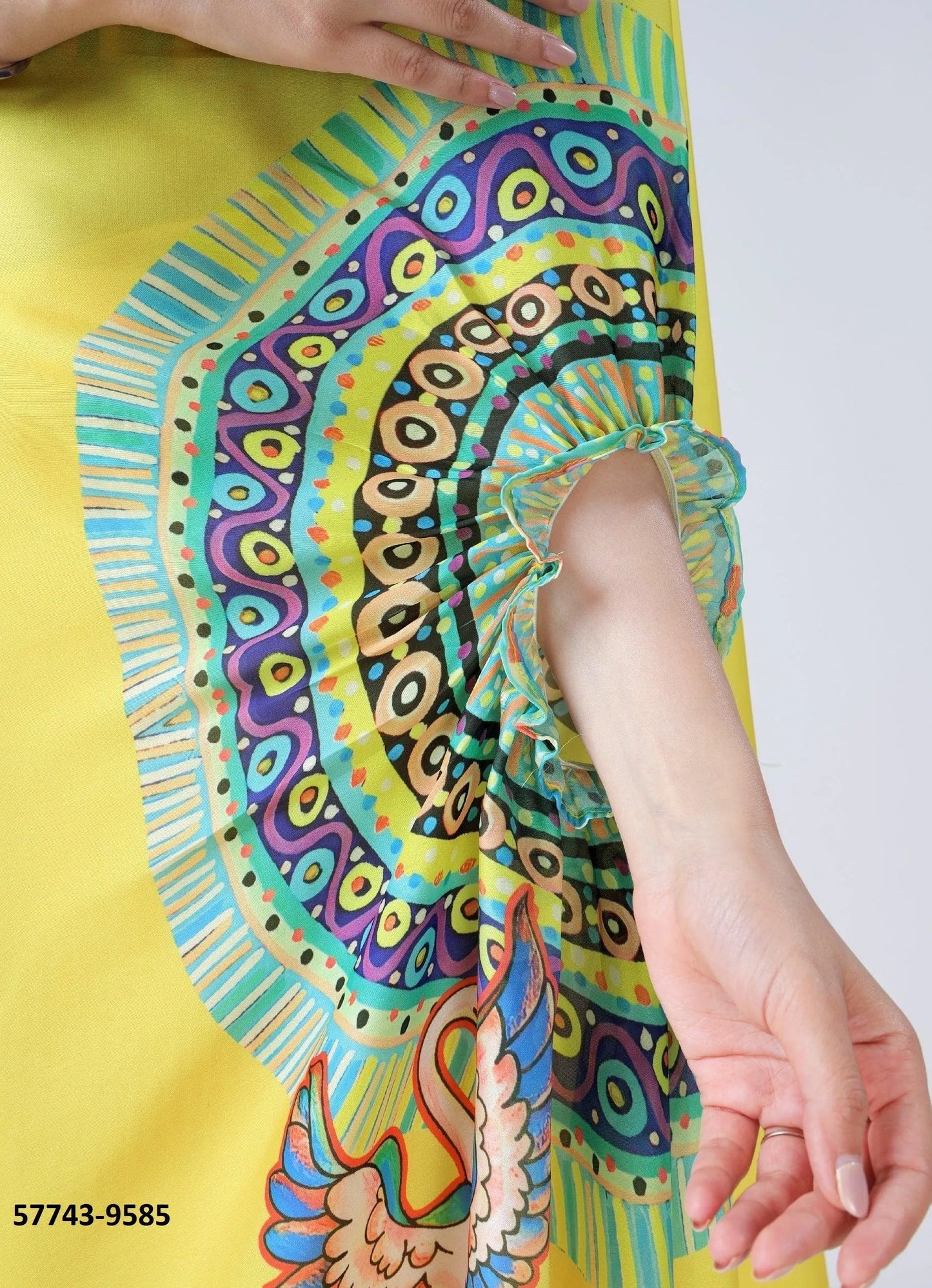 Yellow Soft Crape Satin Printed Party-Wear Hands-Free Drape Saree