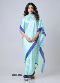 Sky Blue Soft Crape Satin Printed Party-Wear Hands-Free Drape Saree