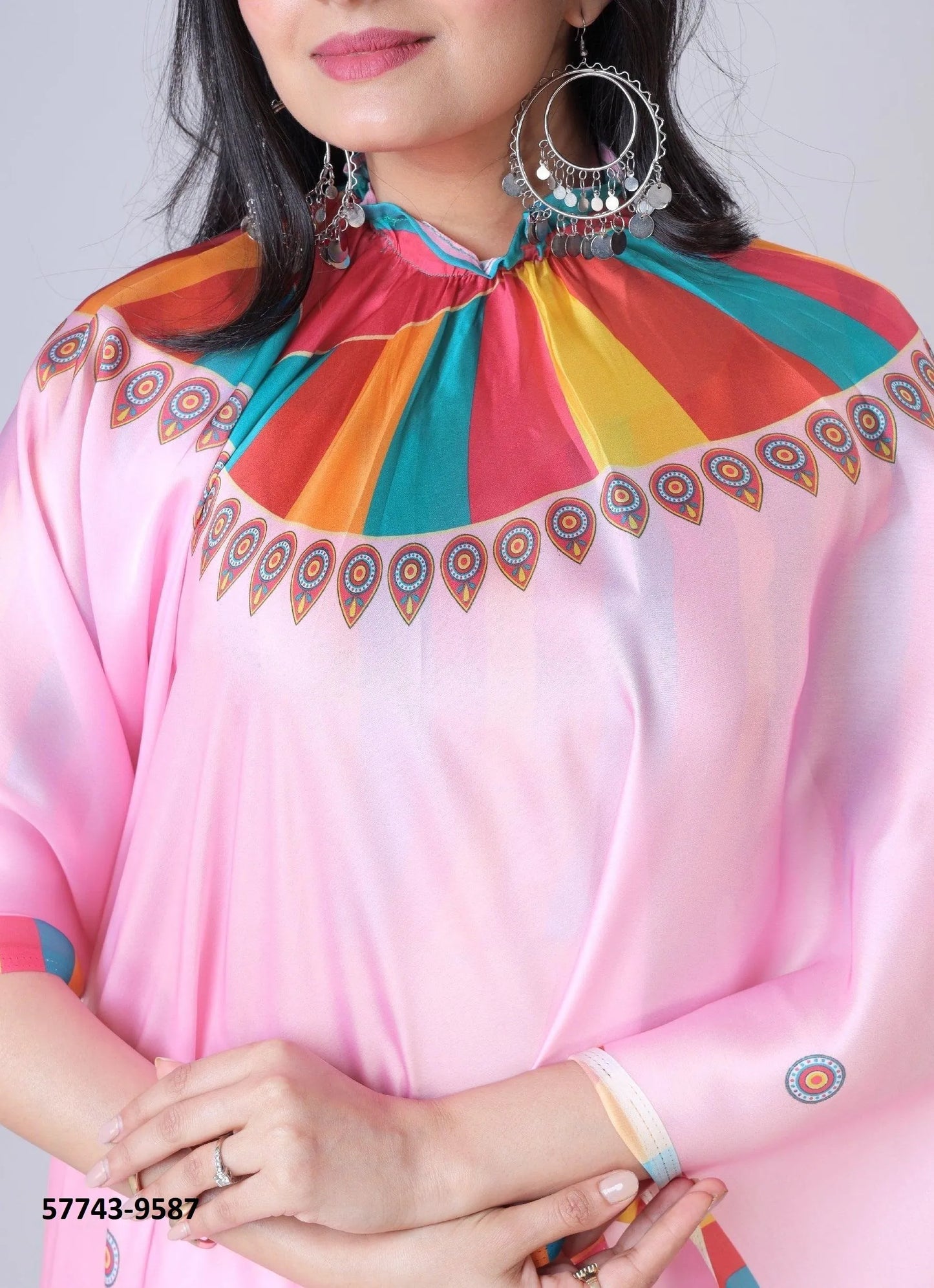 Pink Soft Crape Satin Printed Party-Wear Hands-Free Drape Saree