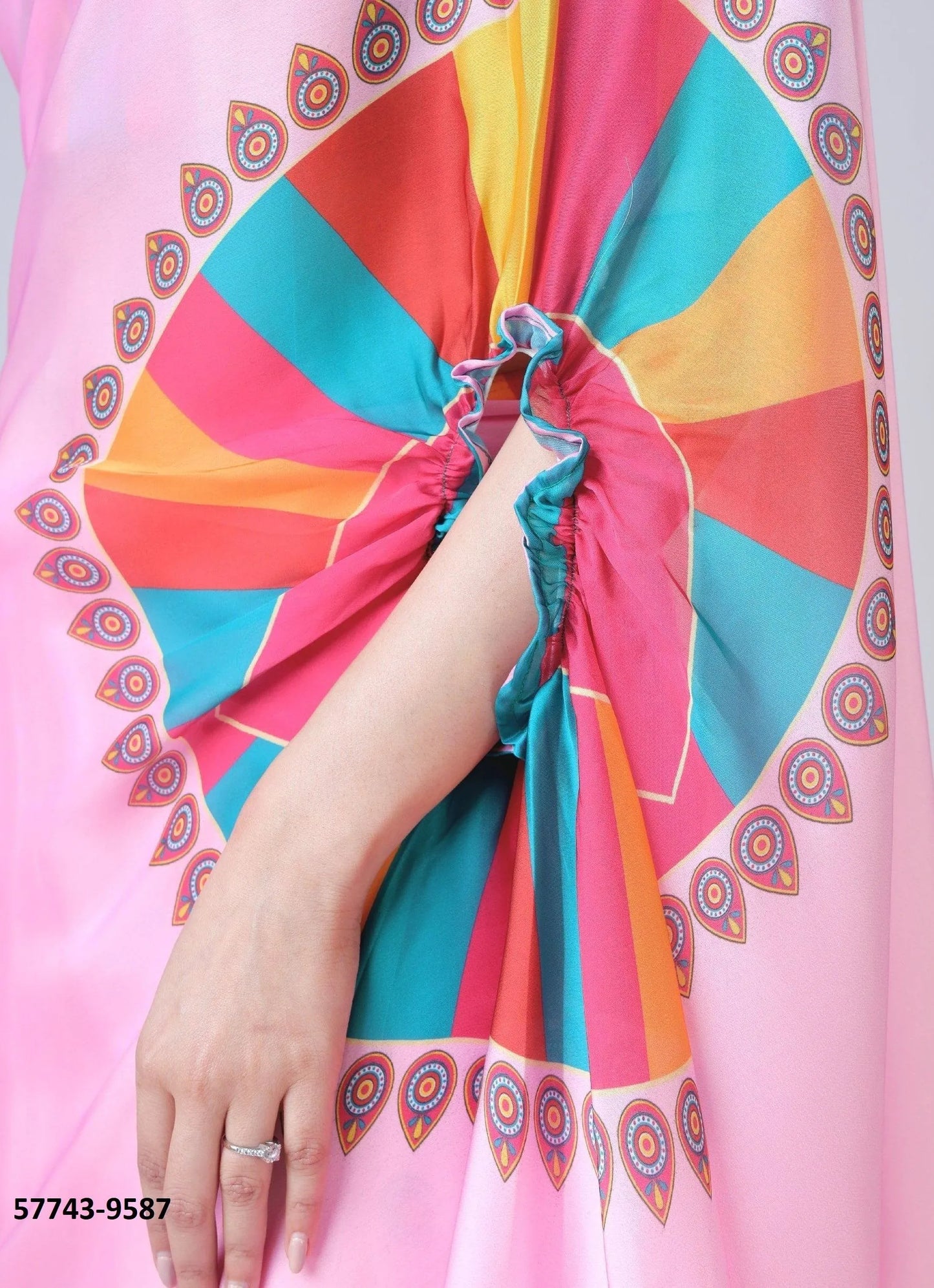 Pink Soft Crape Satin Printed Party-Wear Hands-Free Drape Saree