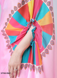 Pink Soft Crape Satin Printed Party-Wear Hands-Free Drape Saree