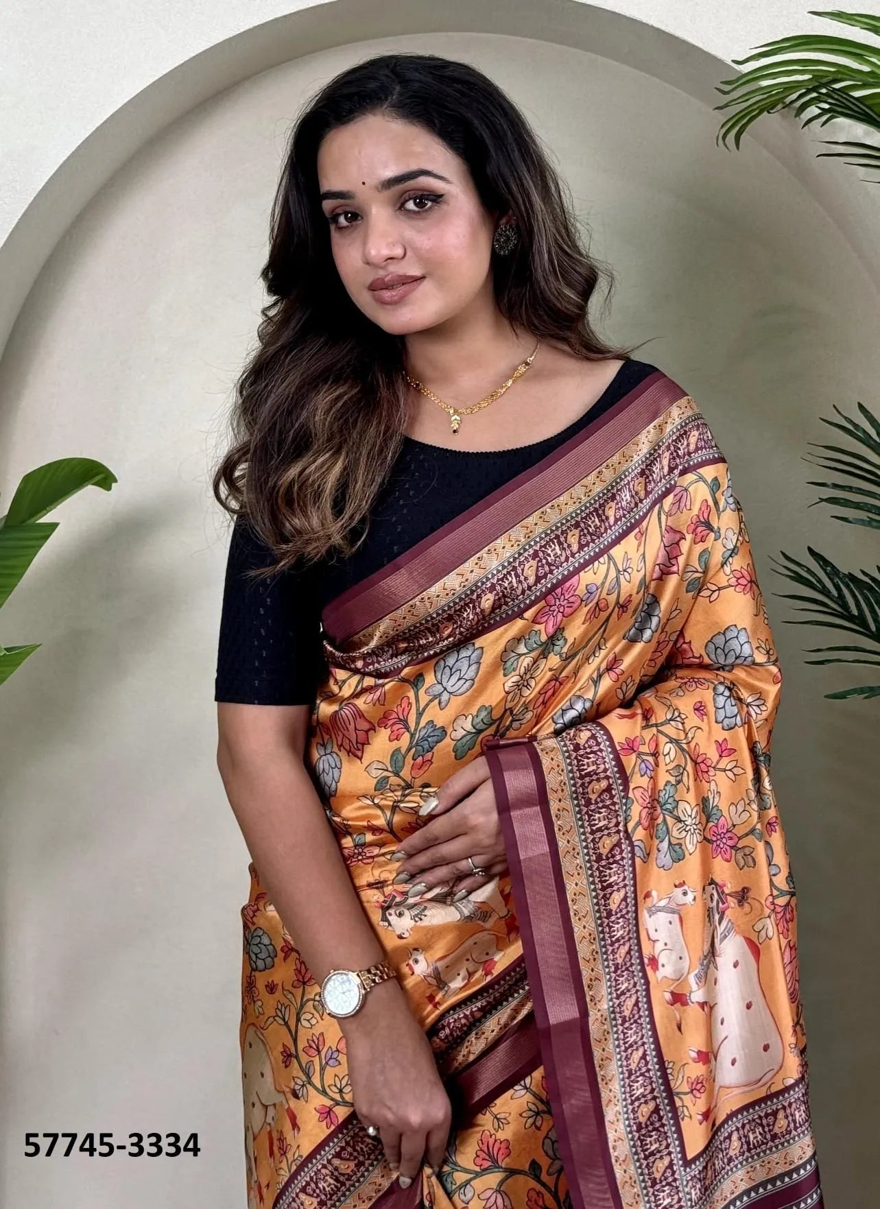 Orange Dola Silk Viscose Printed Festive-Wear Saree