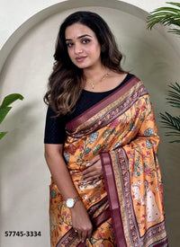 Orange Dola Silk Viscose Printed Festive-Wear Saree