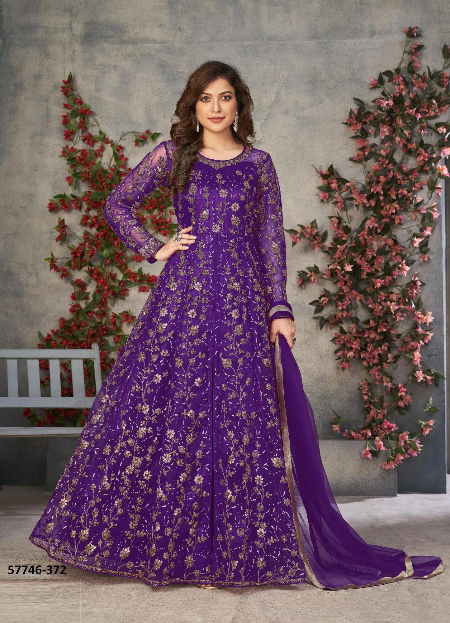 Violet Net Embroidered Ramadan-Special Floor-Length Salwar Kameez