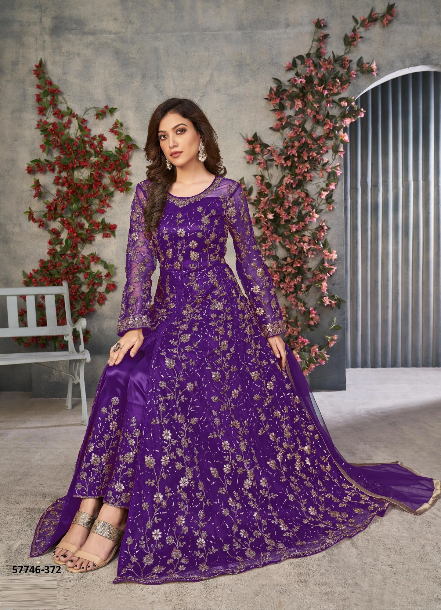 Violet Net Embroidered Ramadan-Special Floor-Length Salwar Kameez