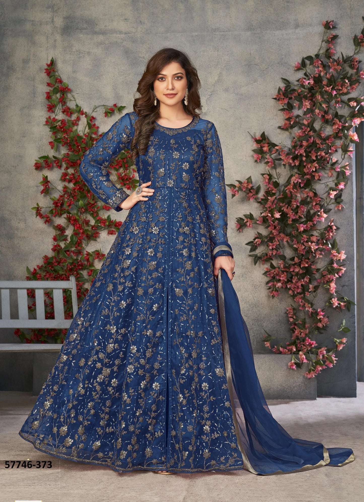 Royal Blue Net Embroidered Ramadan-Special Floor-Length Salwar Kameez