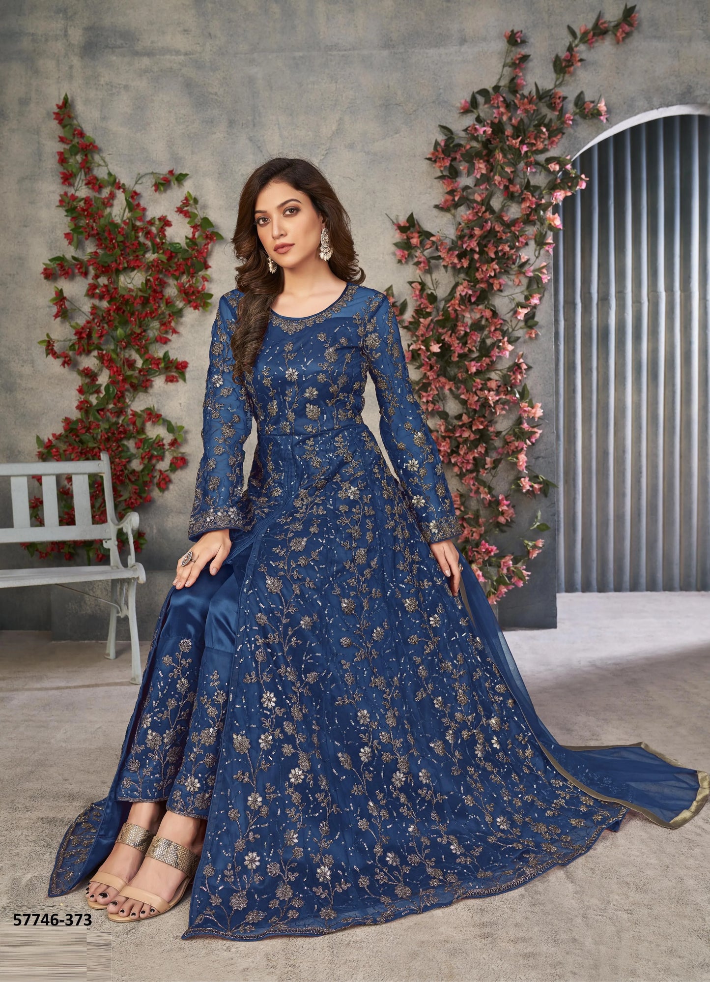 Royal Blue Net Embroidered Ramadan-Special Floor-Length Salwar Kameez