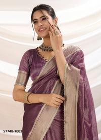 Mauve Tissue Linen Woven Saree For Traditional / Religious-Occasions