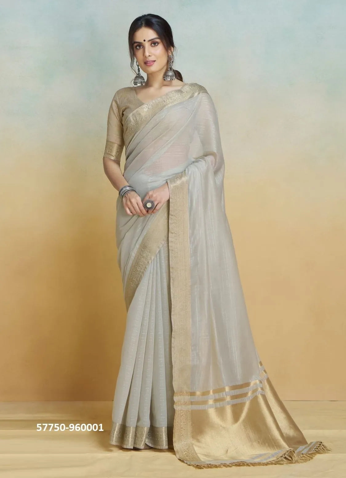 Off White Pure Handloom Silk Woven Saree For Traditional / Religious-Occasions