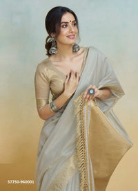Off White Pure Handloom Silk Woven Saree For Traditional / Religious-Occasions