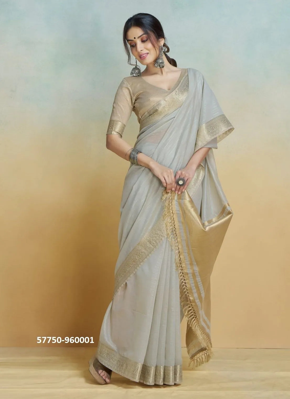 Off White Pure Handloom Silk Woven Saree For Traditional / Religious-Occasions