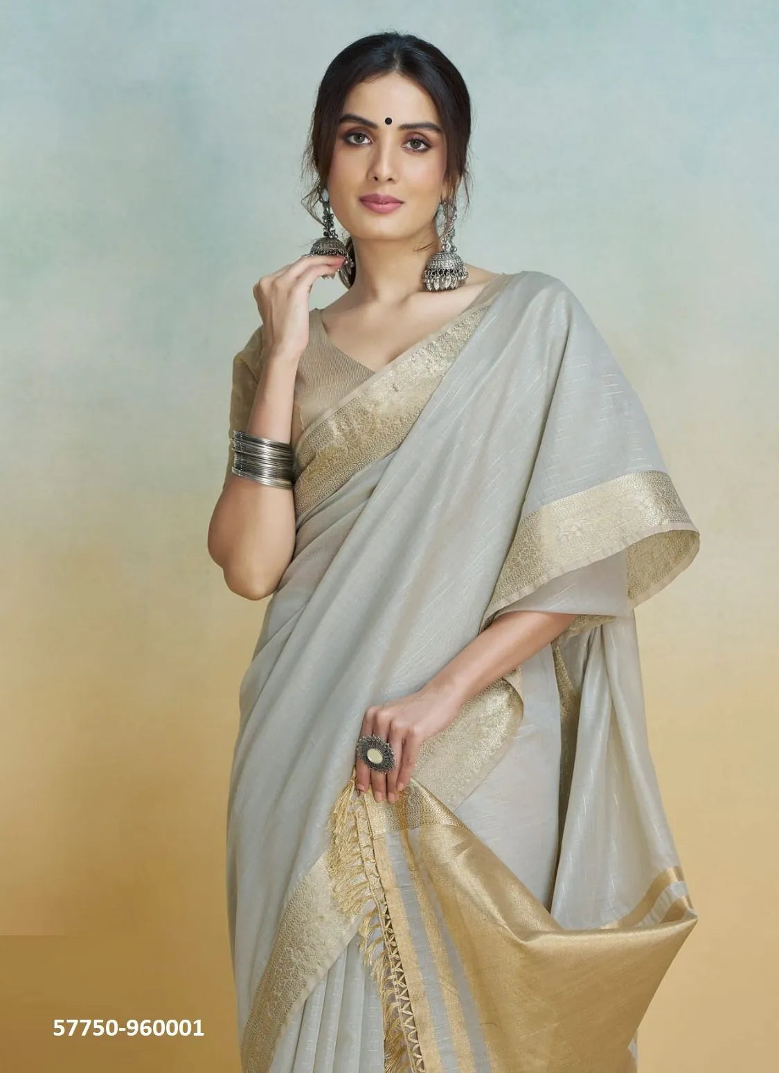 Off White Pure Handloom Silk Woven Saree For Traditional / Religious-Occasions