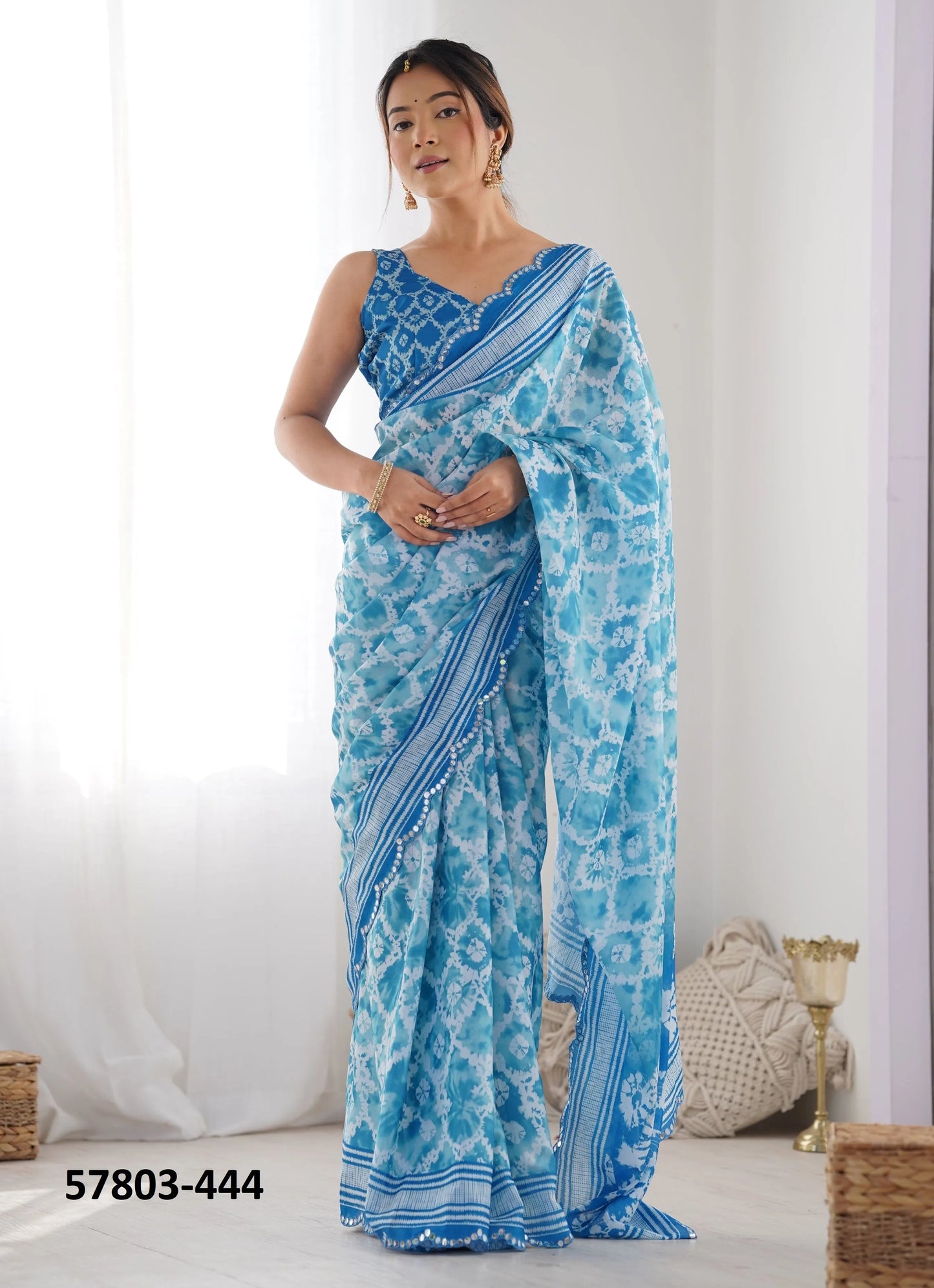 Sky Blue Chinon Digitally Printed Vibrant Saree For Kitty-Paries