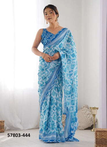 Sky Blue Chinon Digitally Printed Vibrant Saree For Kitty-Paries