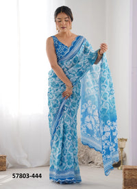 Sky Blue Chinon Digitally Printed Vibrant Saree For Kitty-Paries