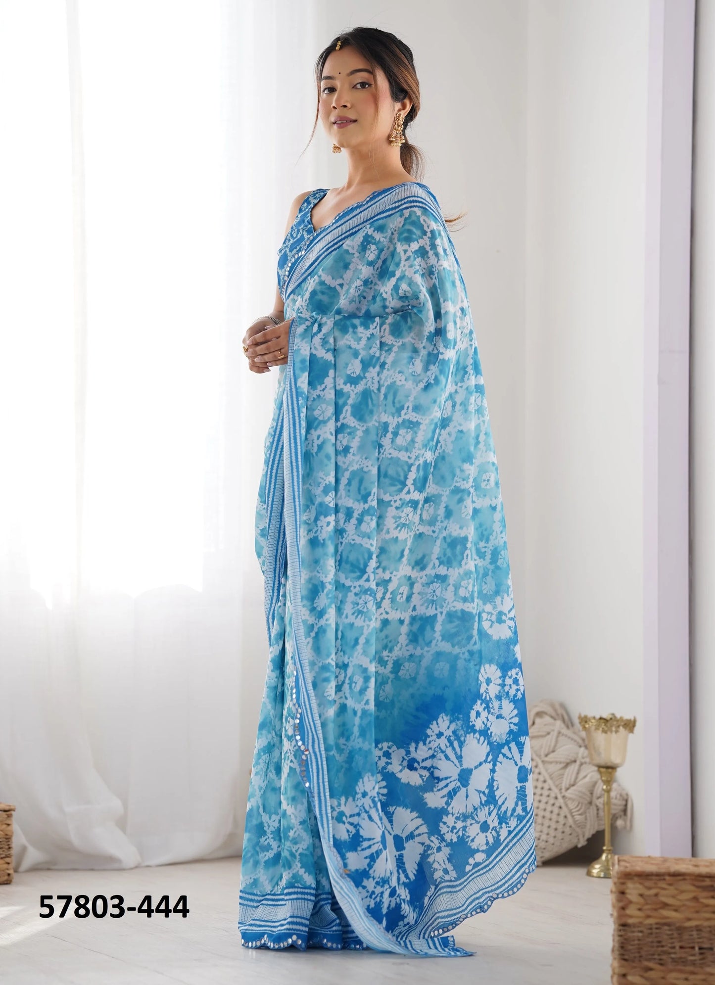 Sky Blue Chinon Digitally Printed Vibrant Saree For Kitty-Paries