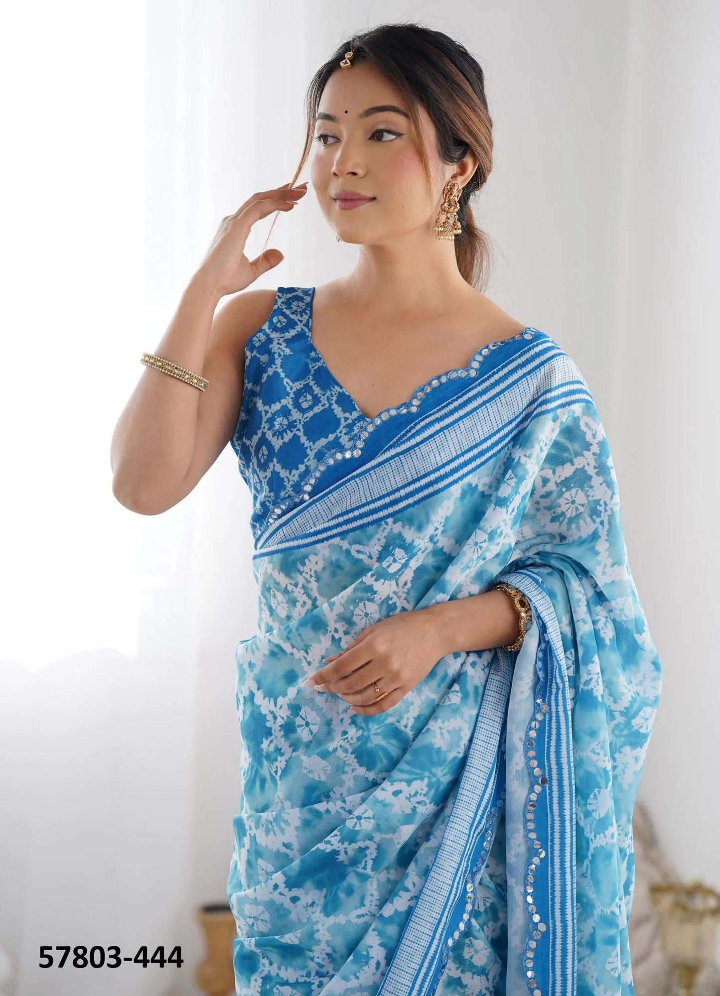 Sky Blue Chinon Digitally Printed Vibrant Saree For Kitty-Paries