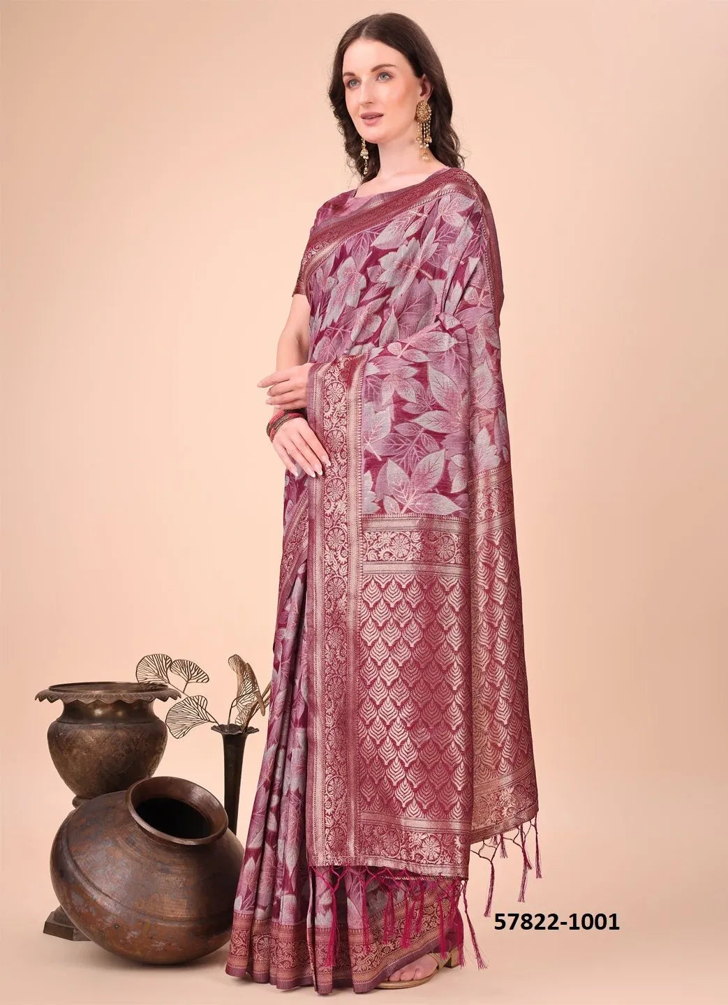 Wine Cotton Woven Festive-Wear Handloom Saree