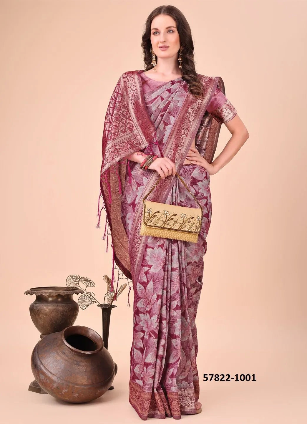 Wine Cotton Woven Festive-Wear Handloom Saree