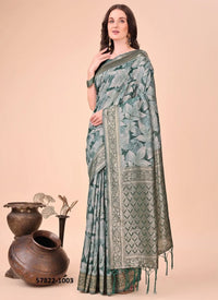 Teal Green Cotton Woven Festive-Wear Handloom Saree