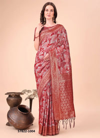 Red Cotton Woven Festive-Wear Handloom Saree