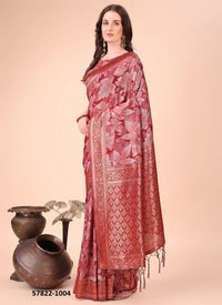 Red Cotton Woven Festive-Wear Handloom Saree