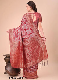 Red Cotton Woven Festive-Wear Handloom Saree