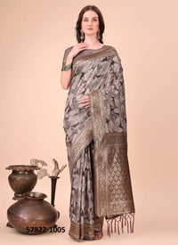 Brown Cotton Woven Festive-Wear Handloom Saree