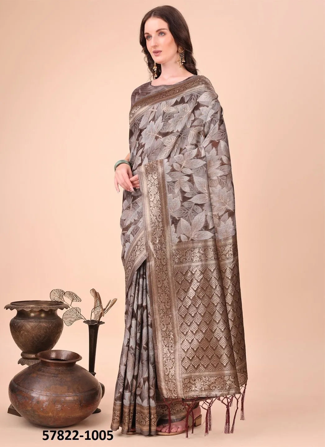Brown Cotton Woven Festive-Wear Handloom Saree