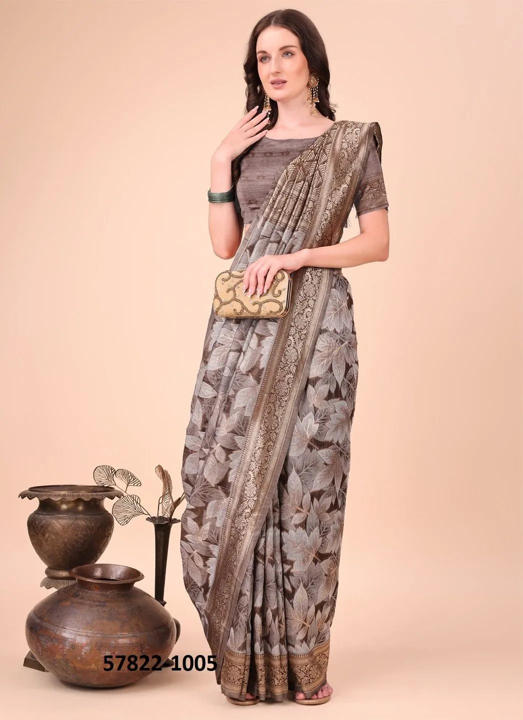 Brown Cotton Woven Festive-Wear Handloom Saree