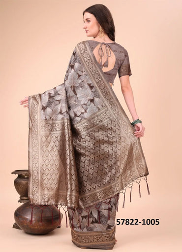 Brown Cotton Woven Festive-Wear Handloom Saree