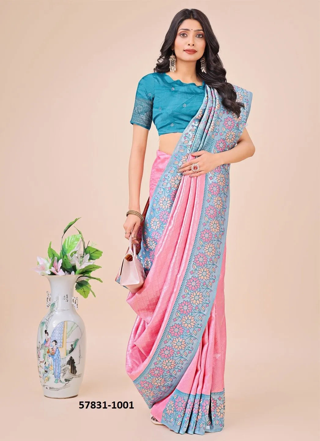 Pink Lichi Soft Silk Woven Festive-Wear Saree