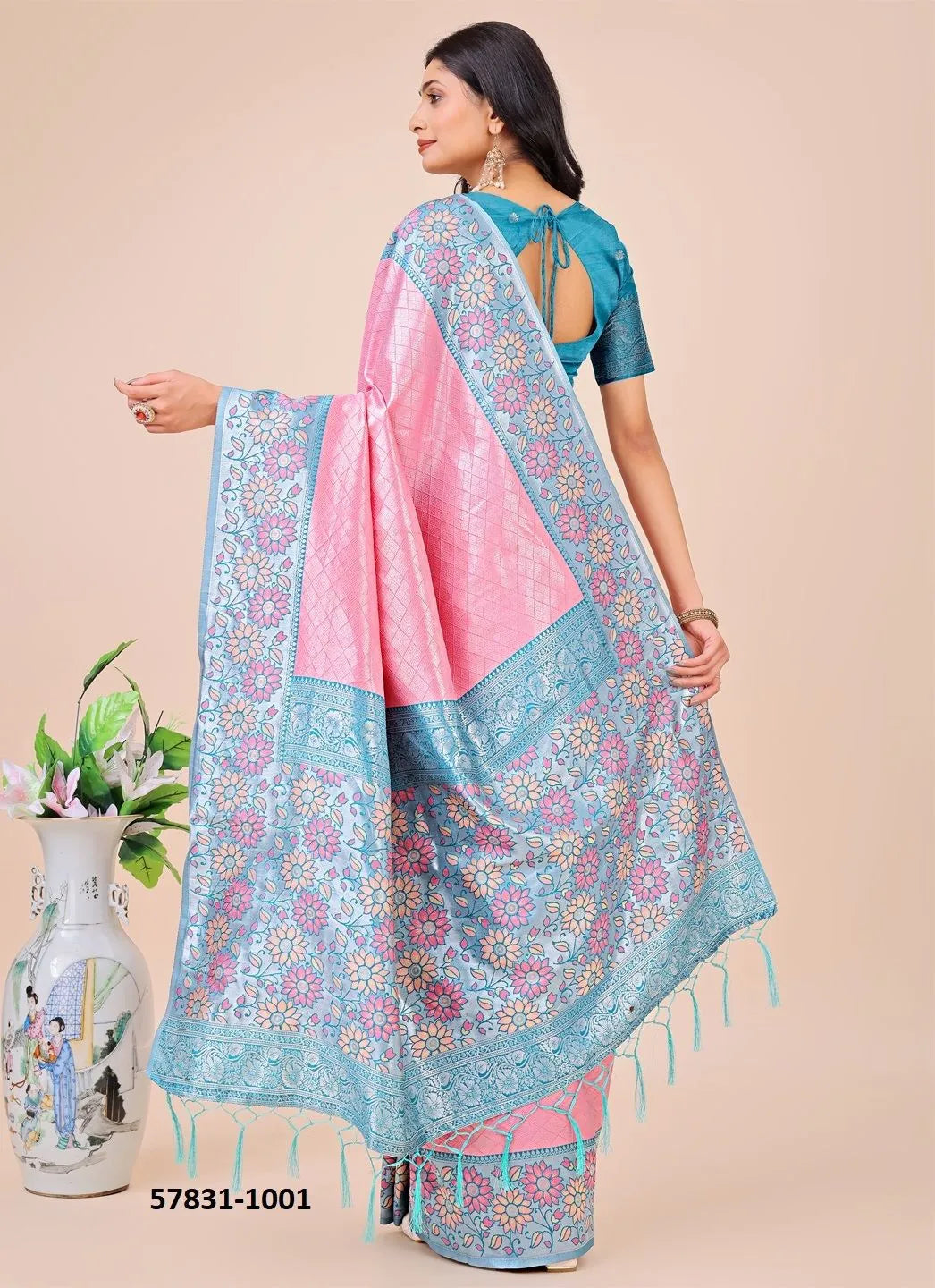 Pink Lichi Soft Silk Woven Festive-Wear Saree
